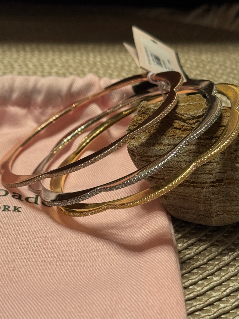 kate spade trio of metallic bangles in rose gold, gold, and silver - Picture 2 of 6